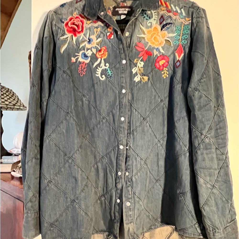 Johnny Was Floral Embroidered Denim Jacket - Picture 2 of 5